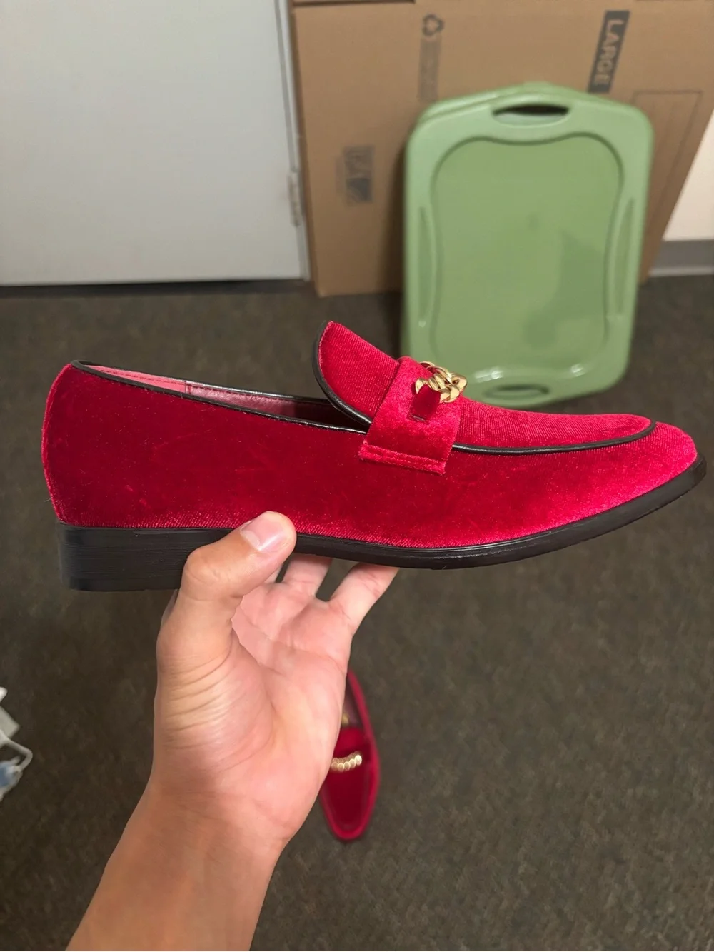 Allen Edmonds Red Velvet Loafers Gold Chain Detail Luxury Dress Shoes